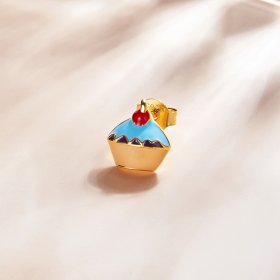 Pandora Style 18ct Gold Plated Hoop Earrings, Cup Cake, Multicolor Enamel - SCE1161