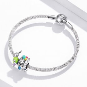 Pandora Style Silver Charm, Mr. Rabbit, Multicolor Enamel - SCC1755