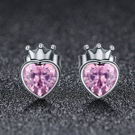 Silver Crowning Heart Stud Earrings - PANDORA Style - SCE174