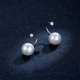 Pandora Style Silver Stud Earrings, Simple Shell - BSE438