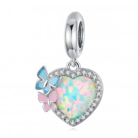 PANDORA Style Opal Heart Butterfly Dangle Charm - SCC2101