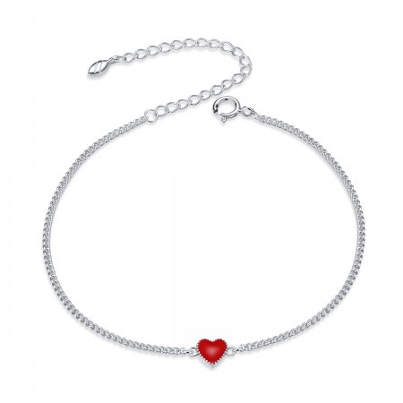 Red Pandora Style Silver Bracelet Heart - SCB182
