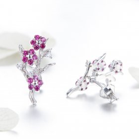 Pandora Style Silver Stud Earrings, Peach Blossom - BSE040