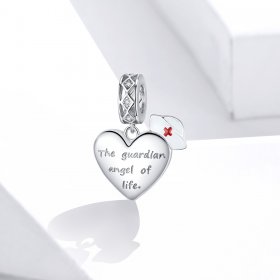 Pandora Style Silver Dangle Charm, The Guardian Angel of Life, Red Enamel - BSC307