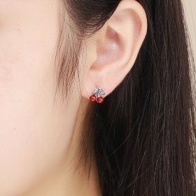 Silver Summer Cherry Stud Earrings - PANDORA Style - SCE404