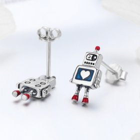 Silver Robot Stud Earrings - PANDORA Style - SCE477