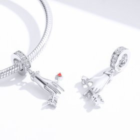 Pandora Style Silver Dangle Charm, Love Arrow, Red Enamel - SCC1375