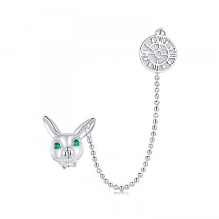 Pandora Style White Rabbit Clock Studs Earrings - SCE1617