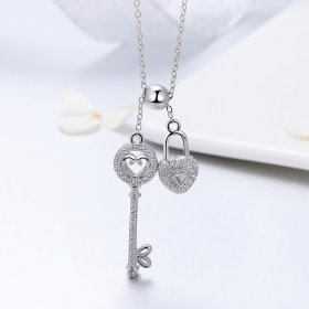Silver Key of Heart Lock Necklace - PANDORA Style - SCN290