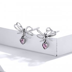 Pandora Style Silver Stud Earrings, Gift With Bow - SCE962