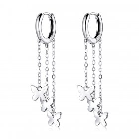 Pandora Style Silver Dangle Earrings, Tassel Butterfly - SCE1173