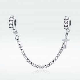 Pandora Style Silver Safety Chain Charm, Simple Cross - BSC362