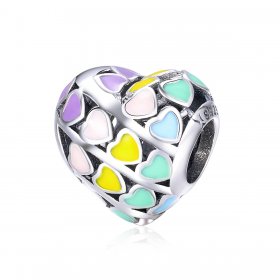 Pandora Style Silver Charm, Rainbow Heart, Multicolor Enamel - SCC902