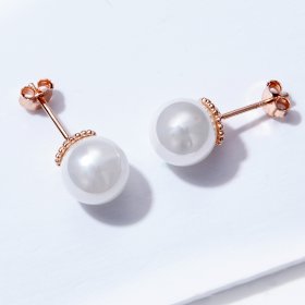 Rose Gold Pearl Stud Earrings - PANDORA Style - SCE609