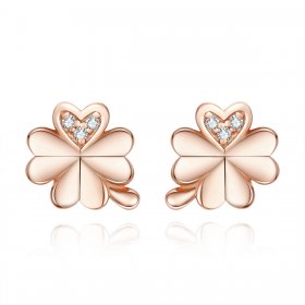 Pandora Style Rose Gold Stud Earrings, Clover - BSE233