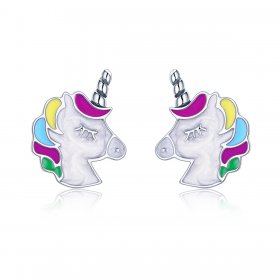 Silver Unicorn Memory Stud Earrings - PANDORA Style - SCE393