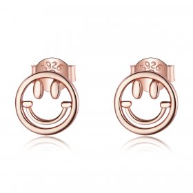 Pandora Style Rose Gold Stud Earrings, Lovely Smiley Face - SCE1106