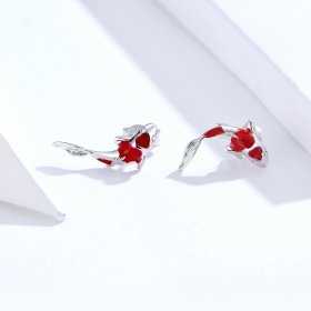 Pandora Style Silver Hoop Earrings, Lucky Koi, Red Enamel - SCE812
