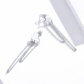 Pandora Style Silver Dangle Earrings, Heart Tassels - SCE867