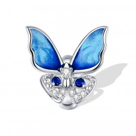 Pandora Style Silver Charm, Colorful Butterfly, Aquamarine Enamel - BSC405