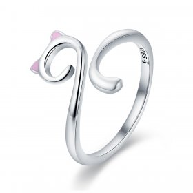 Silver Cats In Love Ring - PANDORA Style - SCR341