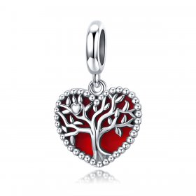 Pandora Style Silver Dangle Charm, Tree of Love, Red Enamel - SCC1556