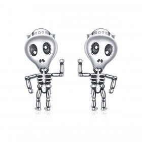 Pandora Style Silver Stud Earrings, Cool Skeleton - SCE1110