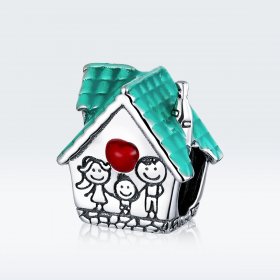Pandora Style Silver Charm, Cozy Cottage, Multicolor Enamel - SCC1518