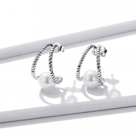 PANDORA Style Simple Geometric Shell Beads Stud Earrings - BSE539
