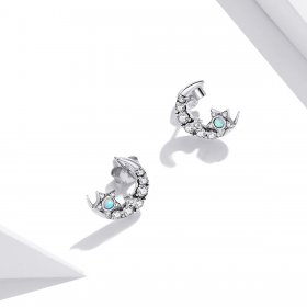 Pandora Style Silver Stud Earrings, Star and Moon - SCE1157