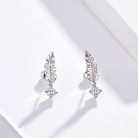 Silver Feather Stud Earrings - PANDORA Style - SCE610