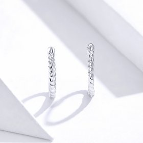 Pandora Style Silver Hoop Earrings, Circle Hemp Rope - SCE841