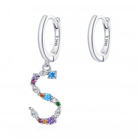 Pandora Style Silver Dangle Earrings, Colorful Letter S - SCE1032