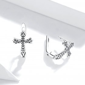 Pandora Style Silver Stud Earrings, Vine Cross - SCE943