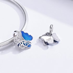 Pandora Style Silver Dangle Charm, Butterfly, Blue Enamel - BSC149