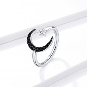 Pandora Style Silver Open Ring, Mysterious Moon and Star - BSR137