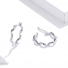 Pandora Style Silver Hoop Earrings, Wave - SCE976