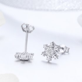 Pandora Style Silver Stud Earrings, Elegant Snowflakes - BSE009