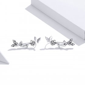 Pandora Style Silver Stud Earrings, Cat & Butterflies - SCE961
