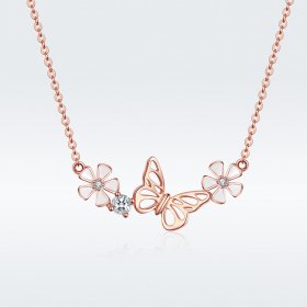 Pandora Style Rose Gold Necklace, Dancing Butterfly - BSN053