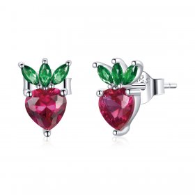 Pandora Style Silver Stud Earrings, Lovely Little Strawberry - SCE1034