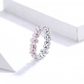 Pandora Style Silver Ring, Wreath, Pink Enamel - SCR681