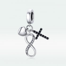 Pandora Style Silver Bangle Charm, Infinity Cross and Heart - SCC1713