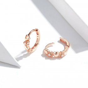 Rose Gold Hearts Dating Hoop Earrings - PANDORA Style - SCE445-C