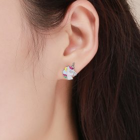 Silver Unicorn Memory Stud Earrings - PANDORA Style - SCE393