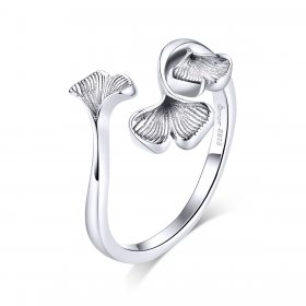 Pandora Style Silver Open Ring, Ginkgo Leaf - BSR097