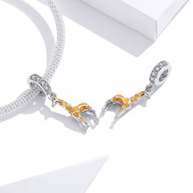 Pandora Style Silver Dangle Charm, Giraffe, Orange Enamel - BSC258