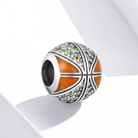 Pandora Style Silver Charm, Spirit of Basketball, Orange Enamel - SCC1506