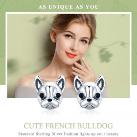 Silver Cute Bulldog Stud Earrings - PANDORA Style - SCE283