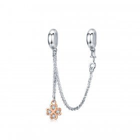 Pandora Compatible Silver & Rose Gold Clover Safety Chain - SCC1261